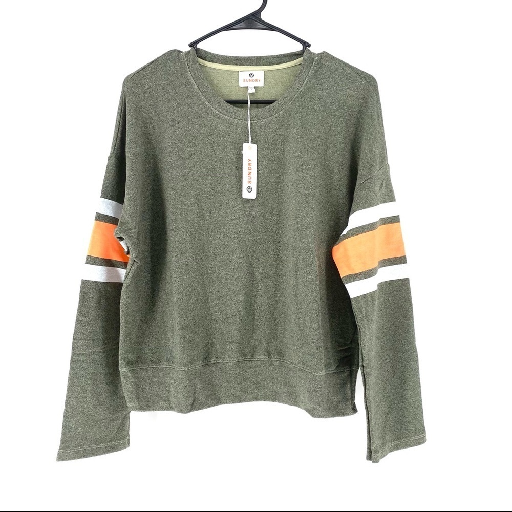 Sundry Dual Stripe Sleeve Pullover Sweatshirt - 1